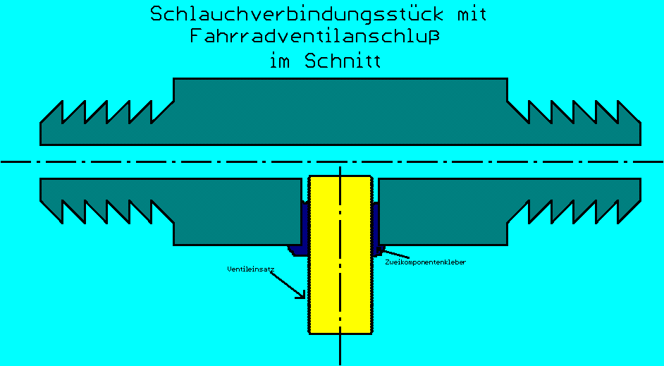 Zeichnung der Schlauchverbindungsstuecks mit Ventileinsatz